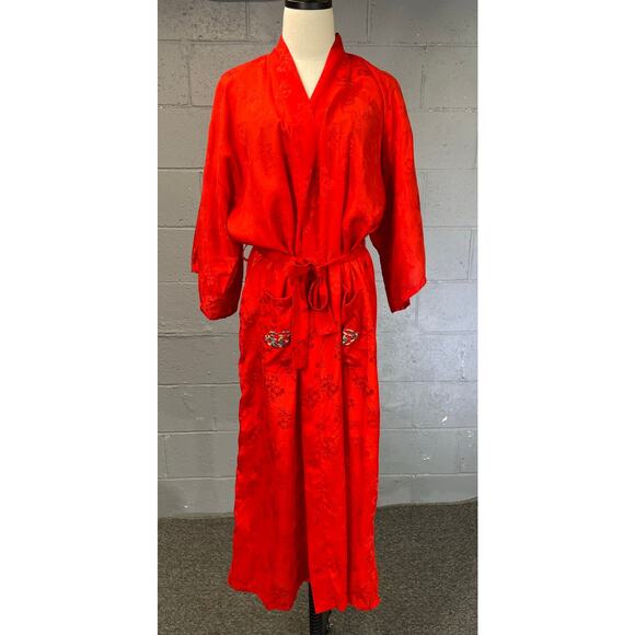 Vintage Red Jacquard Embroidered Dragon Kimono Robe Size XL - Picture 1 of 14